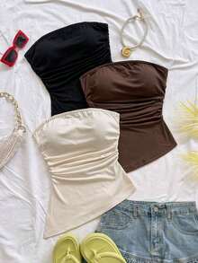WYWH Conjunto de 3 piezas de blusas de verano para mujer: Top bandeau tipo corto asimétrico en textura azul vintage, top ajustado de punto texturizado amarillo, top ajustado sólido blanco, adecuado para fiesta, sexy, San Valentín, tarde de té, vacaciones en la ciudad - Multicolor - Ver 6