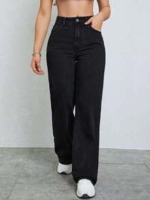 Jeans de pierna recta de color claro para adolescentes - Negro 2 - Ver 4