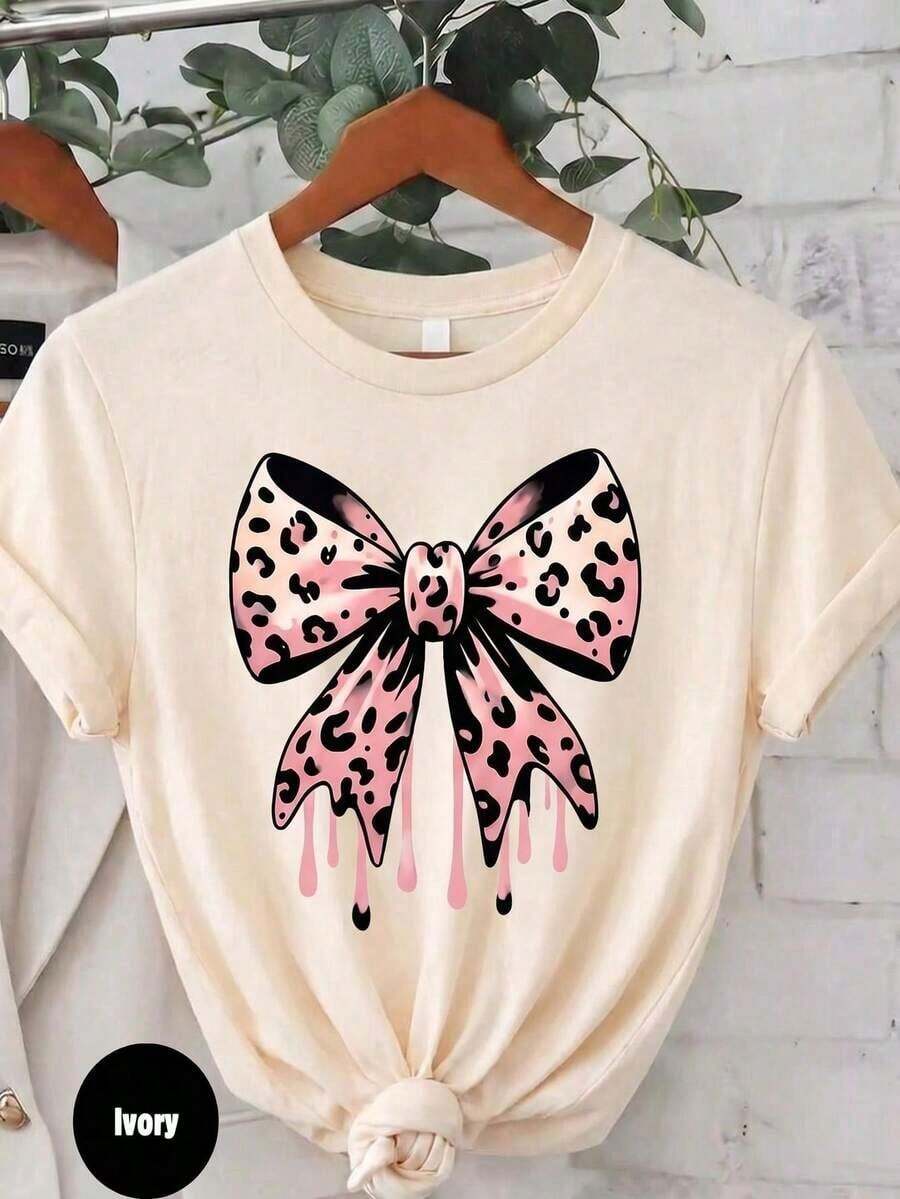Camiseta Casual de Poliéster para Mujer, Cuello Redondo, Manga Corta, con Adorno de Lentejuelas de Mariposa, Corte Regular Elegante IMWO - Beis - Ver 1
