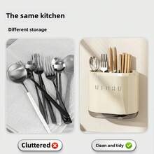 Soporte para cuchillos, estante de almacenamiento de cocina multifuncional, soporte para utensilios, bloque de cuchillos, estante para cubiertos de drenaje, estante organizador para cuchara y tenedor - 4 piezas - Ver 5