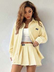 Conjunto de mujer de 2 piezas: Blusa y Falda Plisada - Amarillo - Ver 3