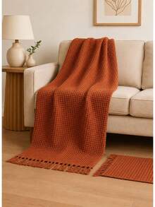 Manta para Sofá Gigante Viena 1,50x1,20 Cama Coberta Algodão Premium – Decoração, Conforto e Proteção - Laranja Queimado - Visão 3