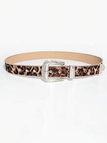 1 chiếc thắt lưng nữ kiểu Bohemian, họa tiết da báo, đính đá Y2K, khóa kim loại. - Họa tiết da báo - Kim cương trắng - Xem 4