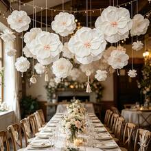48/6pcs White Crepe Paper Flowers Wedding Decoration, Suitable For Wedding, Spring/Summer Wedding Celebration, Birthday Party And Holiday Events. These Paper Flowers Can Be Used For Wall, Hanging And Arch Decoration To Create Event Atmosphere - Multicolor - View 4