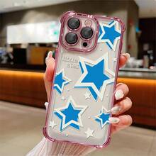 Funda para teléfono: 1 funda para teléfono con estrellas azules compatible con Apple  11 12 13 14 15 16 17 ProMax/Plus/Air. A prueba de golpes, transparente, estilo femenino y divertido, lindo y a la moda, se puede regalar a amigas o a un ser querido. - Rosa - Ver 3