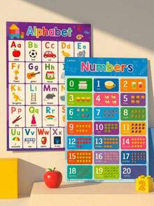 Lachilly 2pcs Large English Education Poster Learning Chart Set ABC 123 Early Childhood Education Learning Supplies Kindergarten Classroom Decoration (A3 Size 42x29cm) - Multicolor - View 3