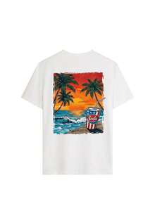 Camiseta de mujer estilo Y2K con hombros caídos, estampado de puesta de sol con árbol de coco, manga corta, estilo retro de los 90, top casual de corte holgado, camiseta con estampado playero desgastado, ropa estética E-Girl, atuendo moderno estilo Y2K, tops casuales de verano para salir, perfecta para uso diario, regreso a clases, citas, vacaciones en la playa, viajes en yate, viajes, festivales de música, raves, fiestas, estilo urbano, discotecas, desplazamientos, esencial para el verano de las chicas modernas, camiseta casual para tallas grandes, ropa de moda para mujer. K6UI - Blanco - Ver 3