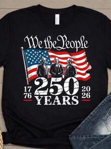 Camiseta patriótica vintage de 250 años (1776-2026), We The People AM1erican Flag T1EE. Camiseta unisex de algodón puro de 220 g. Peso ideal para todas las estaciones, apta para hombres y mujeres. Tejido duradero de alta calidad, suave al tacto y de larga duración. Transpirable. Adecuada para la primavera y el verano, vacaciones, Día de la Madre y Día de la Independencia. - Negro - Ver 1