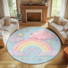 1pc Cartoon City Road Round Carpet, Sweet Rainbow Round Carpet, Pink Heart Colorful Dot Modern Round Area Rug, Educational Game Mat, Letter Number Animal Fruit Shape Learning Decorative Round Rug, Modern Round Area Rug, Pattern, Carpet, Decorative Carpet, Bedroom Decor, Small Rug, Carpet, Home Decor - Multicolor - View 7