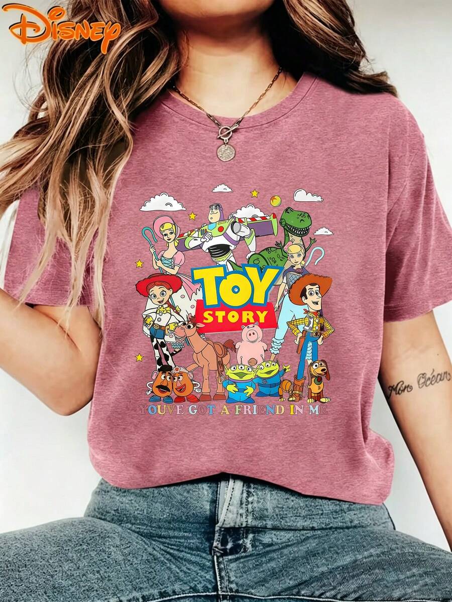 Camiseta con cuello redondo y mangas cortas con el diseño "Tienes un amigo en mí" de Toy Story de Disney, y una camisa suelta de verano para padres e hijos durante el viaje a Disney para damas. Es un regalo perfecto para familiares y amigos, y es imprescindible para fiestas de cumpleaños. Camisetas oficialmente autorizadas de Disney, ropa de verano para damas, ropa de verano, prendas de vestir de Disney para hombres y mujeres. - Rosa Fucsia - Ver 1