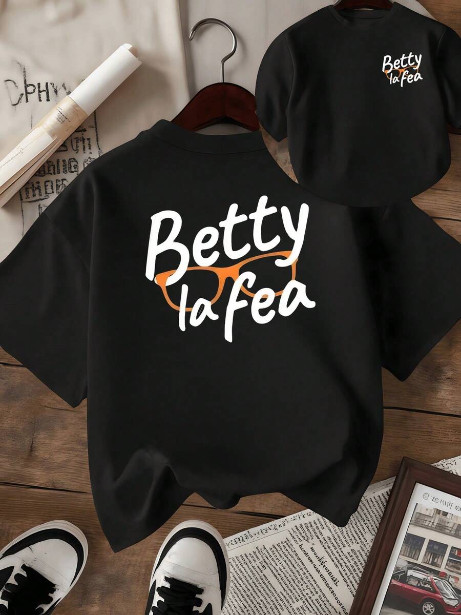 Frase divertida con gafas naranjas que simbolizan confianza humor e individualidad expresando un toque de ironía moderna camiseta de mujer de doble cara con estampado atractivo casual - Negro - Ver 1