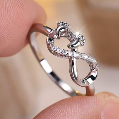 Vanel 1piece Chic Statement Ring, Infinity Symbol CZ Design, Romantic Fashion Jewelry For Daily Wear
