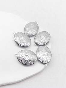 5 Peças Medalhão Oval Estampado em Formato de Margarida em Aço Inoxidável, Medalhão Caixa de Foto, Presente Único para Amigos, Família, Mãe/Avó/Esposa em Aniversário, Moda para Outono, Casual, Retrô, Personalizado, Uso Diário, Festa, Dia das Mães, Dia dos Namorados, Formatura, Casamento - Prata - Visão 4