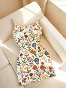 Nuevo Vestido mini ajustado de mujer de ajuste regular con estampado de efecto denim - Multicolor 3 - Ver 4
