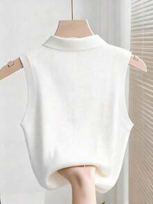 Camiseta sin mangas de mujer de punto acanalado, elegante y de moda - Blanco - Ver 2
