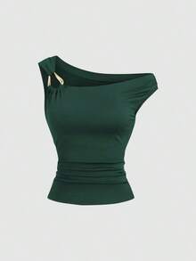 Set de 2 camisetas ajustadas con cuello asimétrico, versátil top casual, primavera/verano - Multicolor 6 - Ver 4