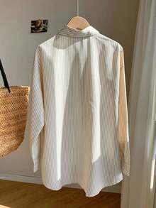 Camisa con estampado de rayas de hombros caídos - Albaricoque - Ver 2