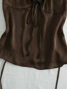 Nuevo top de verano de mujer con cuello halter, cintura fruncida y lazo, sexy y casual para vacaciones - Marrón 2 - Ver 4