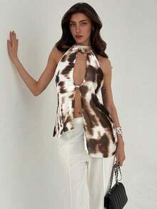 Top con cuello halter y espalda descubierta, asimétrico y sexy para mujer - Multicolor 2 - Ver 6