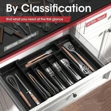 1 pieza Organizador de cubiertos ajustable de plata - Bandeja de utensilios expandible para la cocina, adecuado para almacenar cucharas, tenedores, cuchillos y espátulas en el cajón - Multicolor - Ver 4