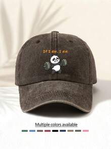 1pc Fashionable Casual Versatile Washed Baseball Cap With "If I Die, I Die Weightlifting Panda" Graphic Print, Unisex Essential Stylish Item For All Seasons, Great Gift For Family And Friends - Washed Cap - View 18