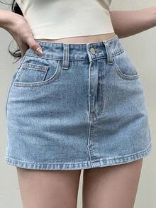 Shorts vaqueros de moda para mujer, combinables con todo, para primavera y verano - Azul - Ver 3