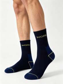1/10/20/30 pares de calcetines de media caña con costillas y refuerzo en el talón y los dedos para hombres, con estampado de letras con tema de trabajo, adecuados para el trabajo diario y actividades al aire libre de los hombres, disponibles en varios colores - Multicolor - Ver 6