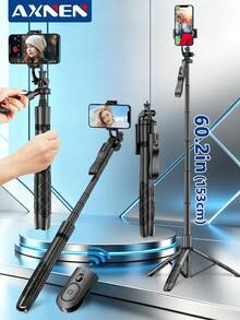 AXNEN Trípode de palo de selfie portátil con luz de relleno, soporte de piso de aleación de aluminio extensible, soporte de teléfono giratorio 360°, con control remoto, luz de relleno ajustable fría/natural/cálida, adecuado para estabilización de grabación de teléfono inteligente, fotografía, transmisión en vivo, vlogging - Multicolor - Ver 2