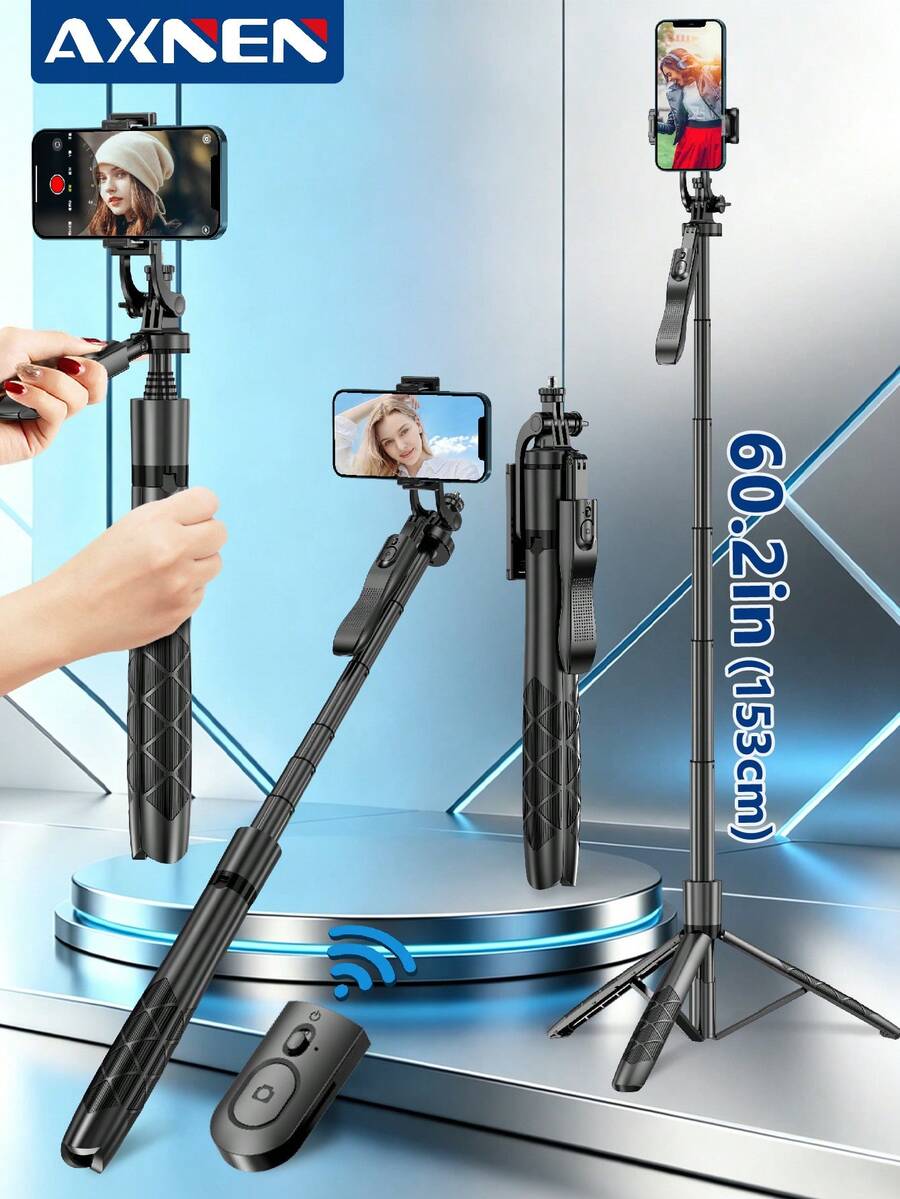 AXNEN Trípode de palo de selfie portátil con luz de relleno, soporte de piso de aleación de aluminio extensible, soporte de teléfono giratorio 360°, con control remoto, luz de relleno ajustable fría/natural/cálida, adecuado para estabilización de grabación de teléfono inteligente, fotografía, transmisión en vivo, vlogging