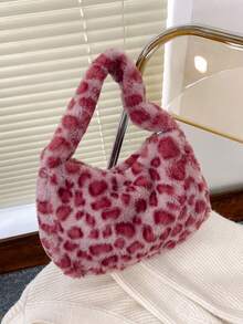 Bolso de hombro con estampado de leopardo y textura suave (la ubicación del estampado es aleatoria) - Rosa - View 6