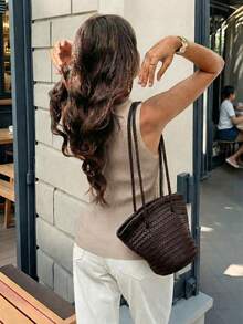 Áo dệt kim tối giản thanh lịch dành cho nữ, kiểu dáng giản dị nhưng sang trọng, thích hợp cho mùa xuân/hè. - mai sâu - Xem 10
