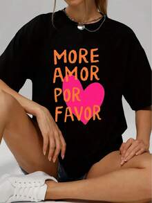 Camiseta Casual de Manga Corta para Mujer, 1 pieza, 100% algodón grueso - Cuello redondo cómodo, camiseta suave y bonita. - Negro - Ver 2