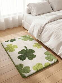 1 Piece Green Four-Leaf Clover Pattern Bathroom Floor Mat, Made Of Faux Cashmere Material With Anti-Slip And Water-Absorbent Properties. It Features A Soft And Comfortable Texture, Can Be Machine-Washed, And Is Suitable For Use In Bathrooms, Kitchens, Bedrooms, And Entrance Mats. A Perfect Home Decoration Piece, Suitable For All Seasons. - A - View 5
