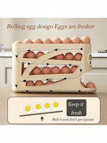 1pc Durable Plastic Egg Storage Rack, Suitable For Refrigerator, Desktop And Wardrobe, 28-Layer Space-Saving, Includes 4 Refrigerator Rotating Egg Dispensers, Egg Storage Rack - Multicolor - View 8