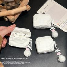 1个扁平创意耳机保护套+挂件，适用于苹果无线耳机，带保护盖 - 白色 - 查看 9