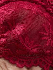 Bộ 2 món nội y nữ gợi cảm, áo bralette không gọng ren hoa đỏ rượu vang phối lưới xuyên thấu - Đỏ - Xem 8