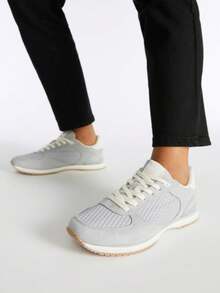 Women's Light Gray Quilted Lace-Up Casual Sneakers,Piper Athletic Sneaker - 淺藍色 - 查看 3