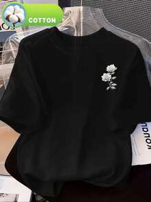 Women's T-Shirt - Casual Printed Crew Neck Short Sleeve T-Shirt, Perfect For Spring Summer, Casual T-Shirt, Graphic Print T-Shirt, Lightweight Fabric, Loose Fit Casual Top For Everyday Wear, Breathable And Comfortable, Essential For All Seasons (Machine Washable) - Weekend Wear, Wardrobe Basic, Women's Going Out T-Shirts - 黑色 - 查看 7