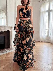 Conjunto de 2 piezas elegante y casual para vacaciones, citas románticas en la playa de verano, atuendo de playa para mujer en color rosa - Negro - Ver 4