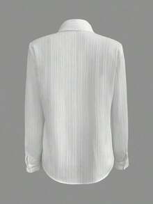 Blusa blanca casual con cuello y bolsillo, de manga larga ajustada para mujeres - Blanco 2 - Ver 2