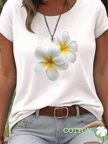 Oferta por tiempo limitado, compra limitada, flash oferta, Camiseta de Mujer Suave y Transpirable con Estampado Floral Plumeria - Cuello Redondo Clásico, Ajuste Elásticaoide para Uso Diario Casualmente Lavable a Manos Cómoda en Todas las Temporadas Versátil Para cualquier ConjuntoDiseño Inspiración Hawaiana Cami Relajada Atuendo Cotidiano Top Modern Material Ligero Playera Impresa Armario Veraniego Esenciales De Rop - Blanco - Ver 8