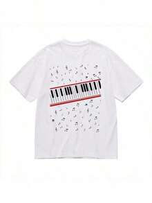 Camiseta de mujerStar Print TeeCamiseta de cuello redondo de algodón de alta elasticidad, Piano Beat It Michael J Mtv Video Retro Vintage Hipster Unisex, camiseta diaria versátil y duradera,Soft Cotton, Casual Daily Wear,Summer Style, Vacation & OutingsCómoda y ligera - Blanco - Ver 4