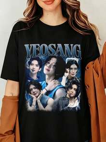 Yeosang Ateezs Vintage 90s Retro T-Shirt, Graphic Shirt, Yeosang Ateezs K-Pop Graphic T-Shirt Kang Yeosang Vintage 90s Bootleg Print Black Oversized Cotton Tee Men Women Streetwear Top - Black - View 6