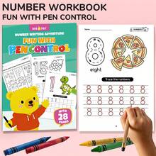 beartale 28頁幼兒練習本套裝，包含2個主題：字母與數字，筆觸控制訓練本，早期學習教育，可重複使用魔力書法寫字貼，教學輔助工具，兒童早期教育玩具，蒙特梭利玩具，學習用品，教室玩具，兒童遊戲，學生，文具，小學用品，男孩，女孩，暑假禮物，兒童生日禮物，開學禮物 - 彩色 - 查看 4