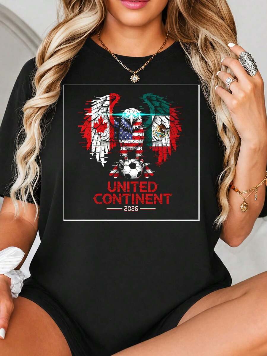 Diseño Gráfico de Impresión del Continente Unido, Águila con Colores Americanos y Mexicanos Fl-ag, Estilo de Arte Glitch, Tema de Bola de Fútbol, Ilustración de Fusión Patriótica.jpgRegalos personalizados: Camisetas para mujer con estilos modernos, hippies, casuales y minimalistas. Ropa masculina personalizada única, armarios cápsula, ropa básica/urbana para hombre. Regalos ideales para novios, familiares y amigos, adecuados para cumpleaños, vacaciones, colegio/competiciones, deportes/escalada, etc., también adecuados para la moda de otoño y actividades urbanas. Verano negro.