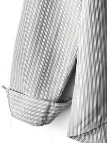Camisa de mujer de un solo pecho a rayas, versátil y casual para uso diario - Gris - Ver 5