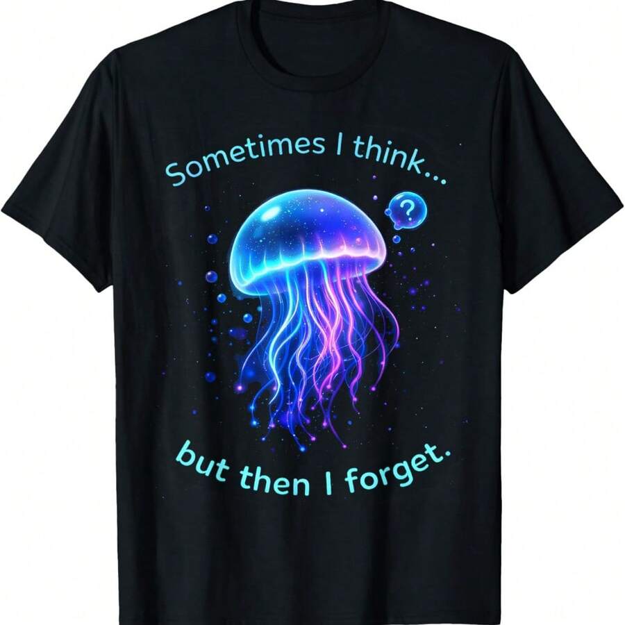 Forgetful Jellyfish Meme - Cartoon Kawaii Humor T-Shirt - Black - View 1