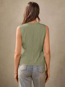 Chaleco estilo BOHO casual de estilo campestre estadounidense en color crema amarillento, con tirantes delgados, adecuado para maestras, oficina, viajes, con aspecto vintage.Blusa de verano para mujer en color amarillo claro, top de verano para mujer, top con lazo amarillo, top envolvente amarillo, top cruzado para mujer, top de verano para mujer de estilo occidental, para maestras de campo - Verde militar - Ver 6