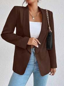Chaqueta de traje informal con solapa verde con estampado de frutas, abotonadura sin abrochar, estilo suelto y casual, para primavera y otoño, versátil para el trabajo y el día a día, con un estilo maduro y ligero - Café integral - Ver 3