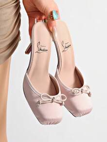 Giày sandal cao gót kiểu Pháp thắt nơ quai mảnh, đế đỏ, mẫu mới mùa xuân sớm dành cho nữ. - Hồng - Xem 5